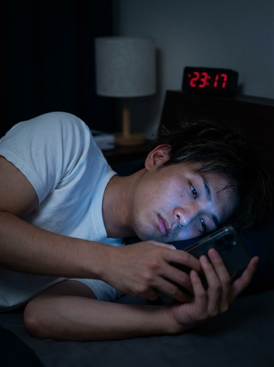 深夜のスマホ画面・LINE返信画面